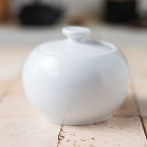 Pillivuyt Sancerre French ceramic white round sugar bowl with lid